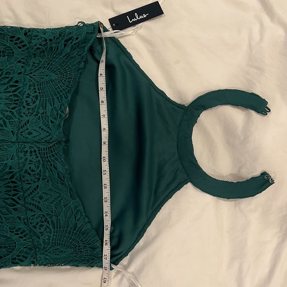 Lulus Lucky in Lace Emerald/Forest Green Lace Halter Midi Dress - Picture 8 of 13